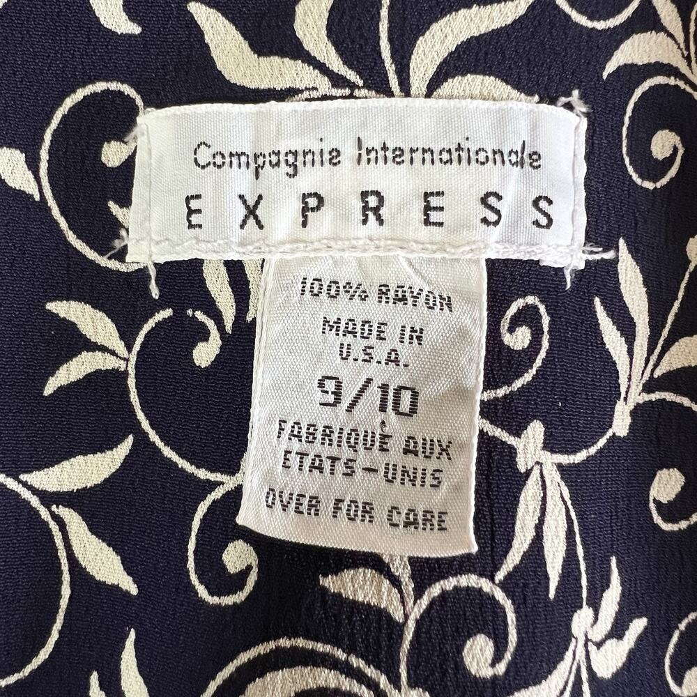 Express Vintage 90s Navy Floral Button Front Midi Shirt Dress Womens Size 10 - Picture 11 of 12